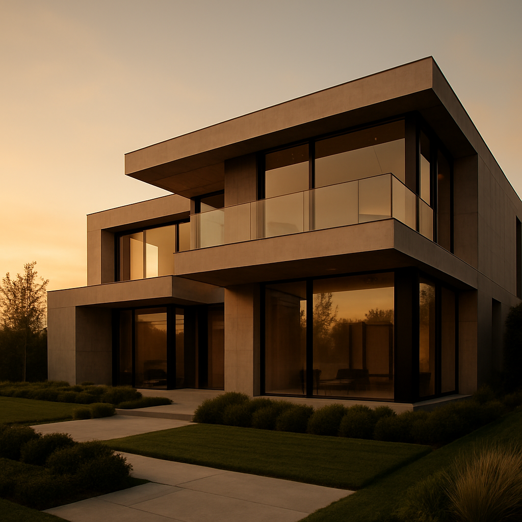 Modern luxury residence at golden hour